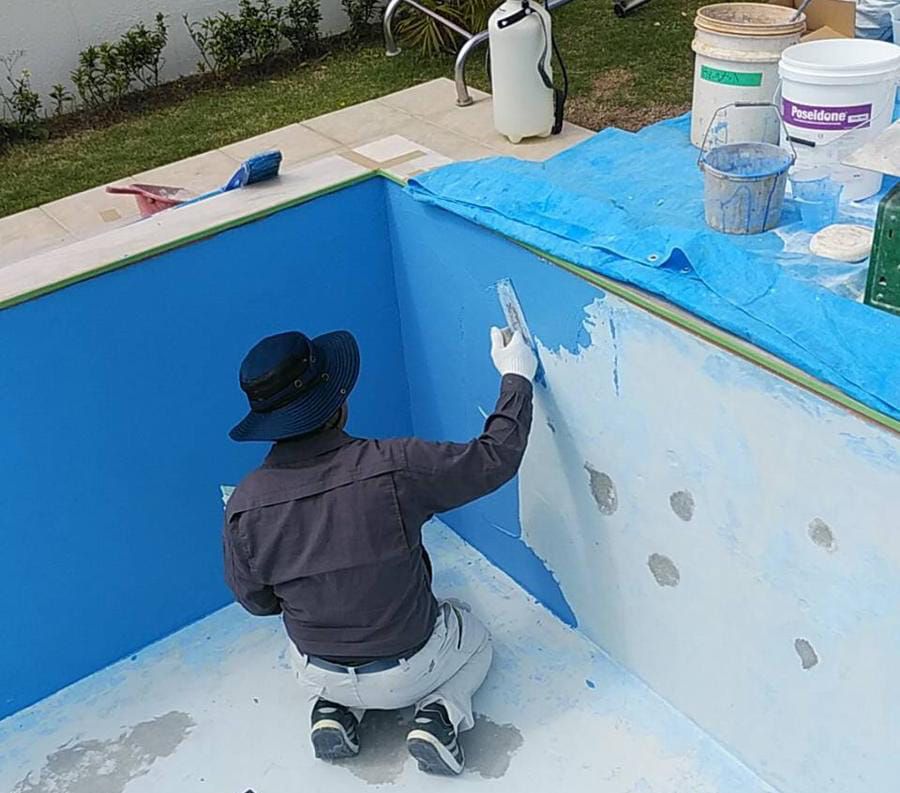 Blue microcement pool