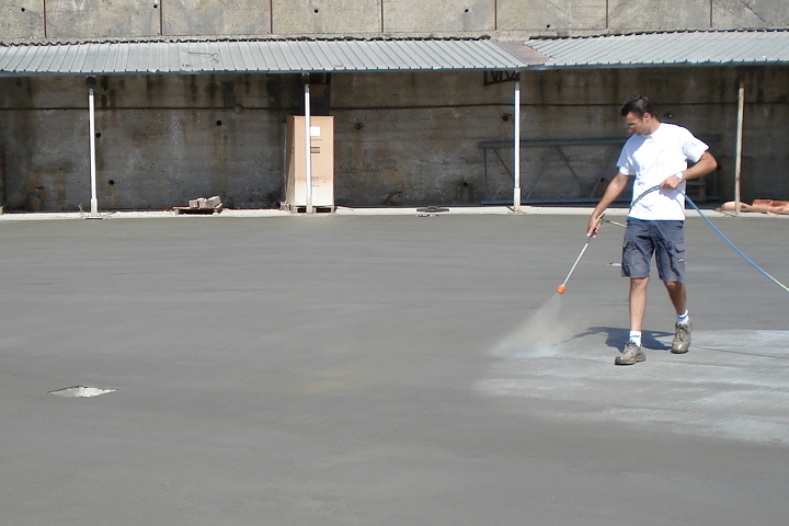 Pavishield is sprayed onto a still fresh external concrete casting
