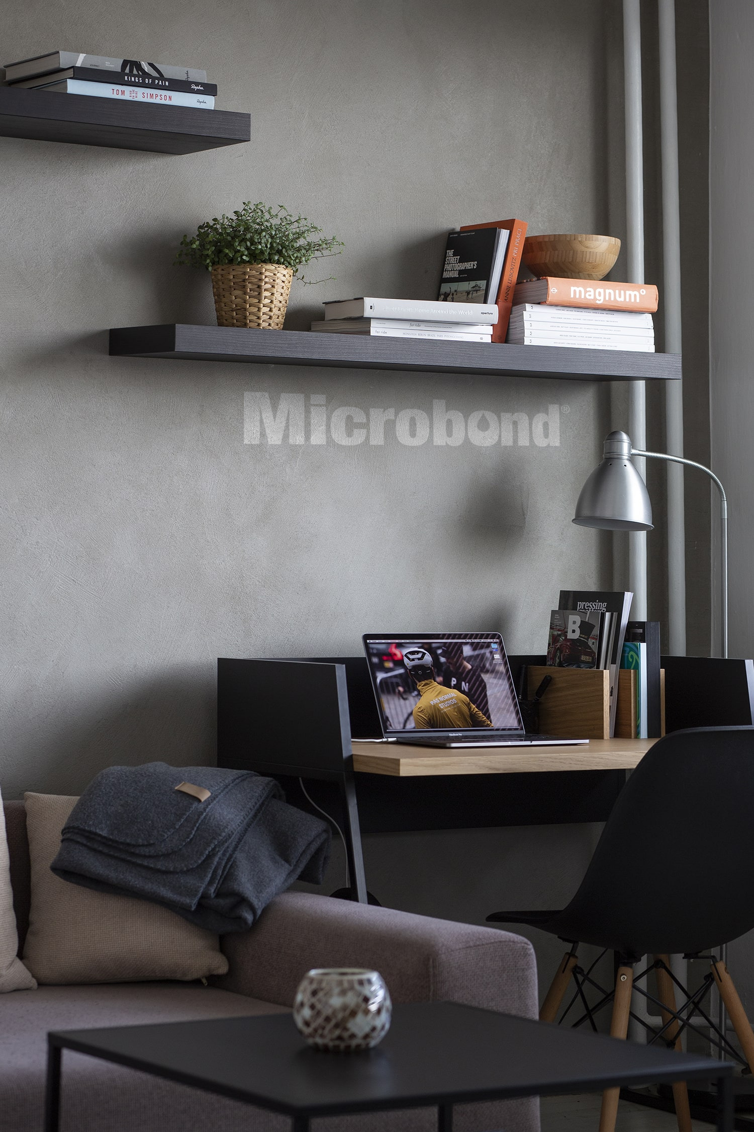 Studio wall covered with grey Microbond