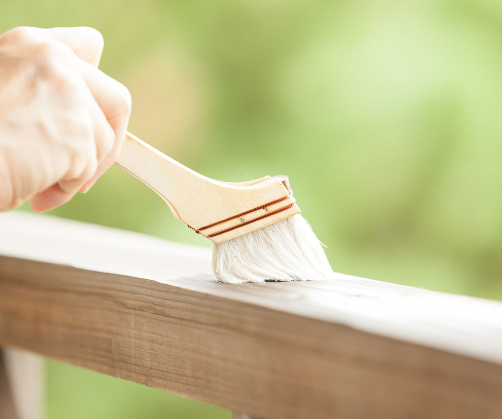 Application by brush of Everwood Bio Varnish in a wooden fence element